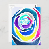 Blue Pop Art Rose Aquarell Postkarte (Vorne/Hinten)