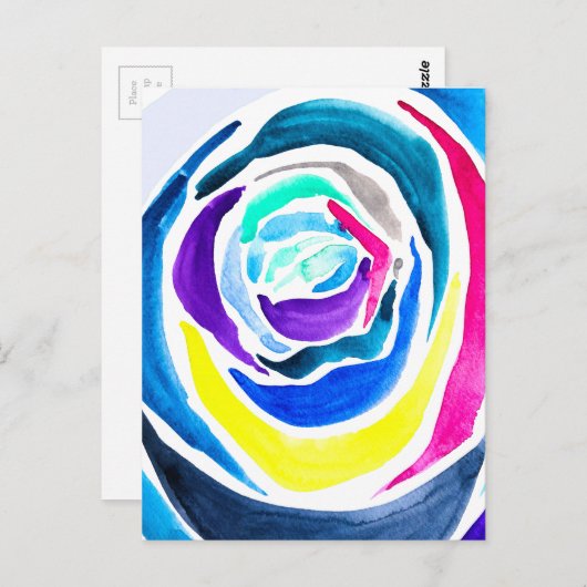 Blue Pop Art Rose Aquarell Postkarte (Vorne/Hinten)