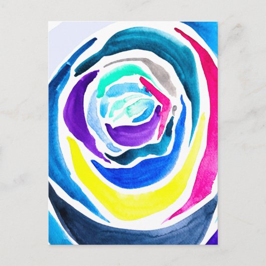 Blue Pop Art Rose Aquarell Postkarte (Vorderseite)