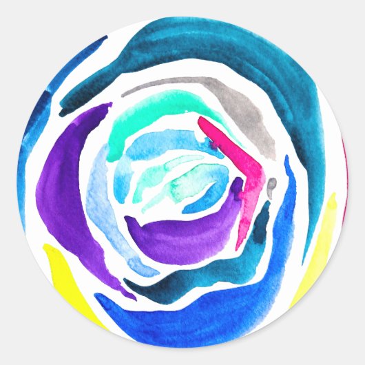 Blue Pop Art Rose Aquarell Runder Aufkleber (Vorderseite)