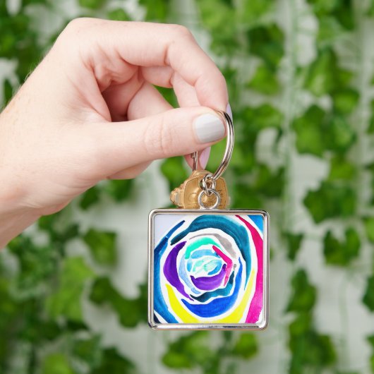 Blue Pop Art Rose Aquarell Schlüsselanhänger (Hand)