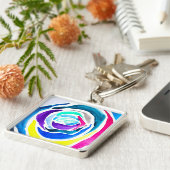 Blue Pop Art Rose Aquarell Schlüsselanhänger (Seite)