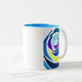 Blue Pop Art Rose Aquarell Zweifarbige Tasse (VorderseiteRechts)
