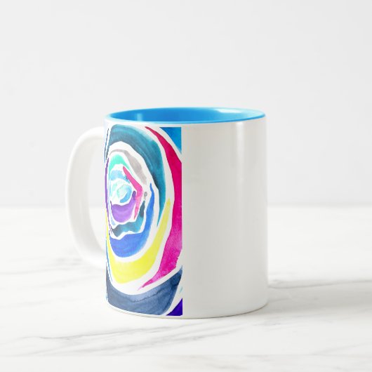 Blue Pop Art Rose Aquarell Zweifarbige Tasse (Vorderseite Links)