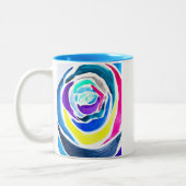 Blue Pop Art Rose Aquarell Zweifarbige Tasse (Links)