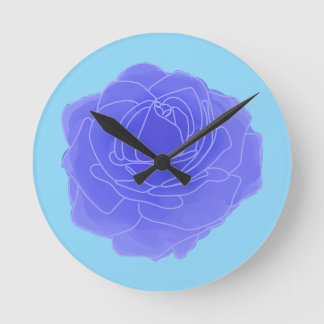 Blue Pop Art Rose Runde Wanduhr
