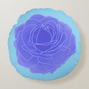 Blue Pop Art Rose Rundes Kissen