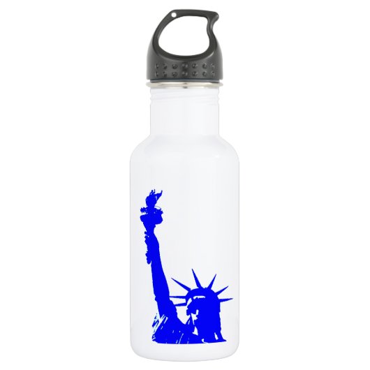 Blue Pop Art Statue of Liberty Edelstahlflasche (Vorderseite)