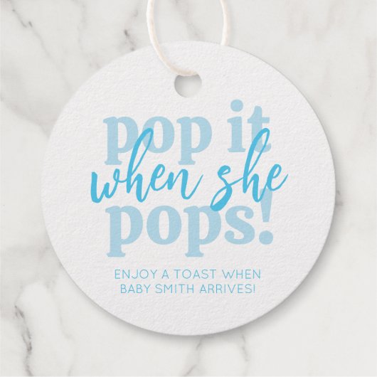 Blue Pop It, wenn sie Pop Baby Dusche Gefallen Geschenkanhänger (Rückseite)