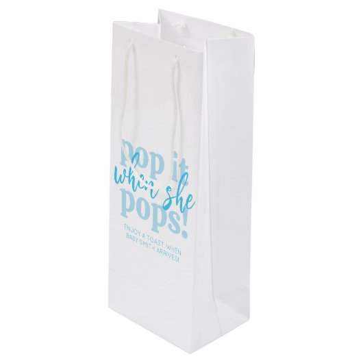 Blue Pop It, wenn sie Pop Baby Dusche Gefallen Geschenktüte Für Weinflaschen (Vorderseite Schrägansicht)