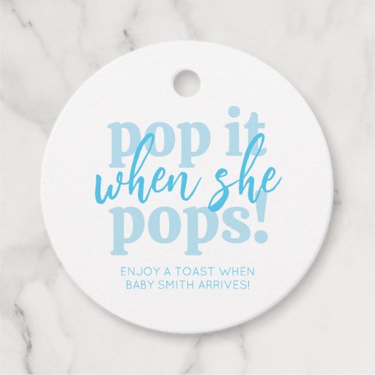 Blue Pop It, wenn sie Pop Baby Dusche Geschenk Geschenkanhänger (Vorderseite)