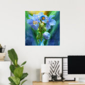 Blue Poppies Bouquet Art Poster/Print Poster (Heimbüro)