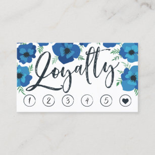Blue Poppies & Brush Script Loyalty Punch Card Treuekarte