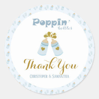 Blue Poppin Flaschen Boy Baby Dusche Runder Aufkleber