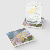 Blue Poppy Bloom Floral Steinuntersetzer (Seitenansicht)