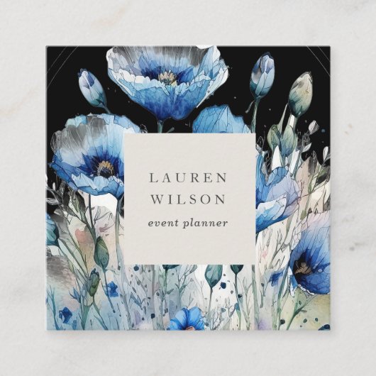 Blue Poppy Blume Elegante Visitenkarte (Vorderseite)