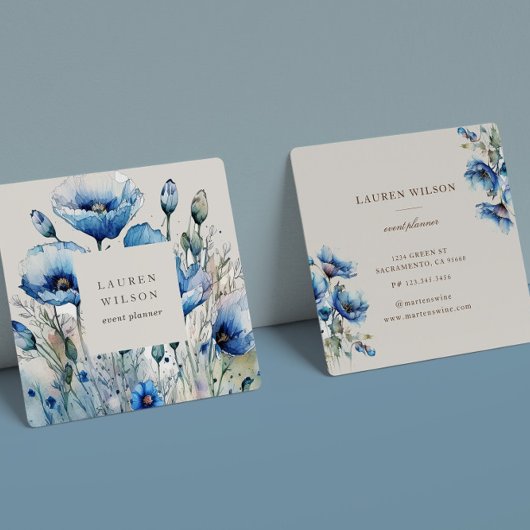 Blue Poppy Blume Elegante Visitenkarte