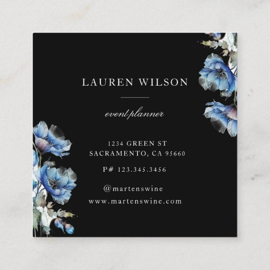 Blue Poppy Blume Elegante Visitenkarte (Rückseite)