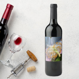 Blue Poppy Blume Personalisiert Weinetikett