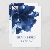 Blue Poppy Elegante Hochzeitseinladung Einladung (Vorne/Hinten)