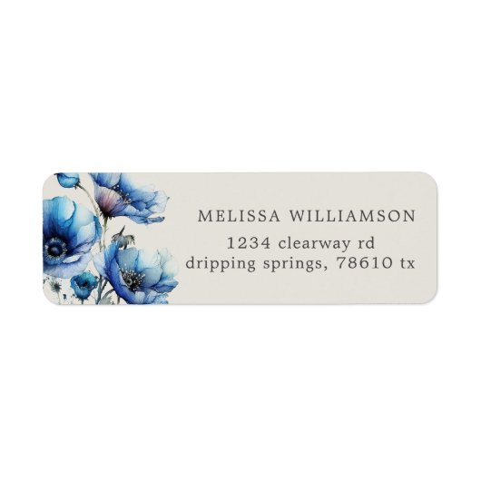 Blue Poppy Floral Return Address Label (Vorne)