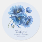 Blue Poppy Floral Wedding Vielen Dank Runder Aufkleber (Vorderseite)
