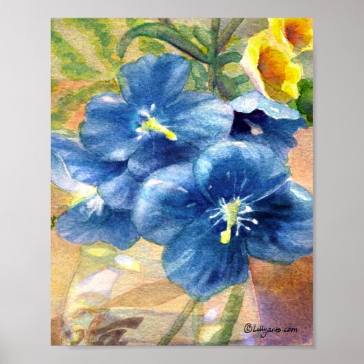 Blue Poppy Watercolor Nah U Poster (Vorne)