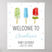 Blue Popsicle Baby Dusche Willkommen Poster (Vorne)