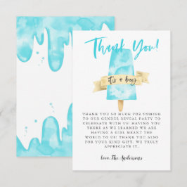 Blue Popsicle Boy Gender Reveal Party Dankeskarte