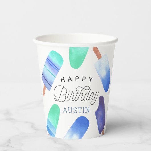 Blue Popsicle Personalisiert Kindergeburtstag Part Pappbecher (Rückseite)