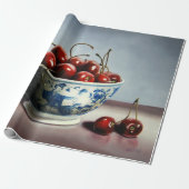 Blue Porcelain & Cherries Geschenkpapier (Ungerollt)