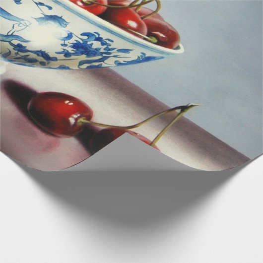 Blue Porcelain & Cherries Geschenkpapier (Ecke)