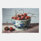 Blue Porcelain & Cherries Geschirrtuch (Horizontal)