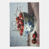 Blue Porcelain & Cherries Geschirrtuch (Vertikal)