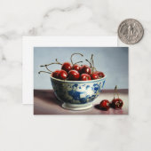 Blue Porcelain & Cherries Mitteilungskarte (Vorderseite/Rückseite Beispiel)