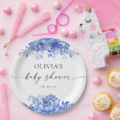 Blue Porcelain Floral Baby Dusche Pappteller (Party)