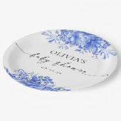Blue Porcelain Floral Baby Dusche Pappteller (Schrägansicht)