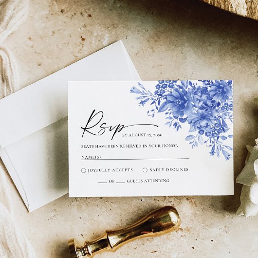 Blue Porcelain Floral Wedding RSVP Card Karte