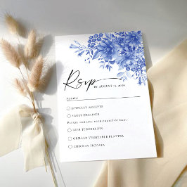 Blue Porcelain Floral Wedding RSVP Card Karte
