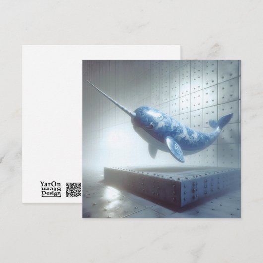 Blue Porcelain Narwhal Grußkarte Mitteilungskarte (Vorne/Hinten)