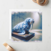 Blue Porcelain Walrus Grußkarte Mitteilungskarte (Vorderseite/Rückseite Beispiel)