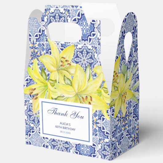 Blue portugiesisch Azulejo Yellow Lily Vielen Dank Geschenkschachtel (Offen)