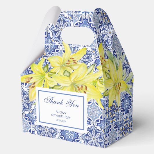 Blue portugiesisch Azulejo Yellow Lily Vielen Dank Geschenkschachtel (Rückseite)