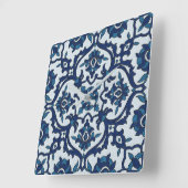 Blue Portuguese Azulejos Floral Tile Pattern Quadratische Wanduhr (Winkel)