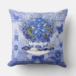 Blue Porzellan Cup and Blume Throw Kissen