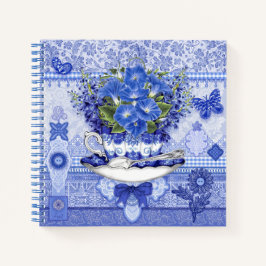 Blue Porzellan Cup und Blume Notizblock