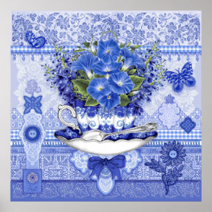 Blue Porzellan Cup und Blume Poster
