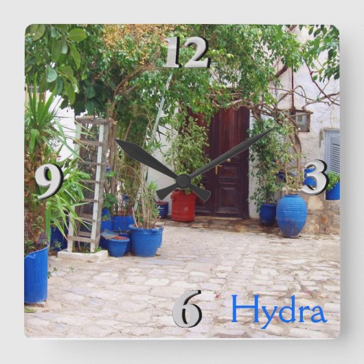 Blue Pottery Quadratische Wanduhr (Vorderseite)