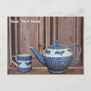 Blue Poulry Teekanne und Cup Postkarte