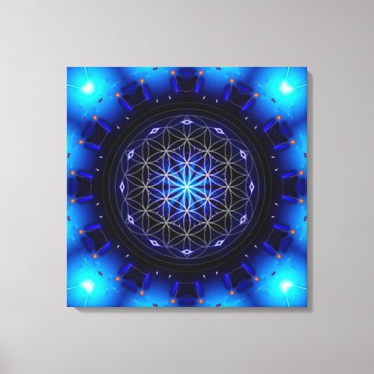 blue power mandala with flower of life leinwanddruck (Vorderseite)